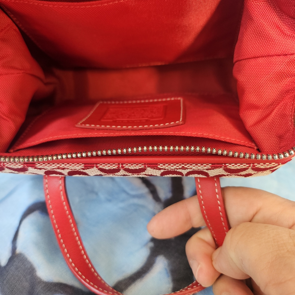 EUC Coach Red&Cream Signature Mini Satchel - Picture 7 of 15